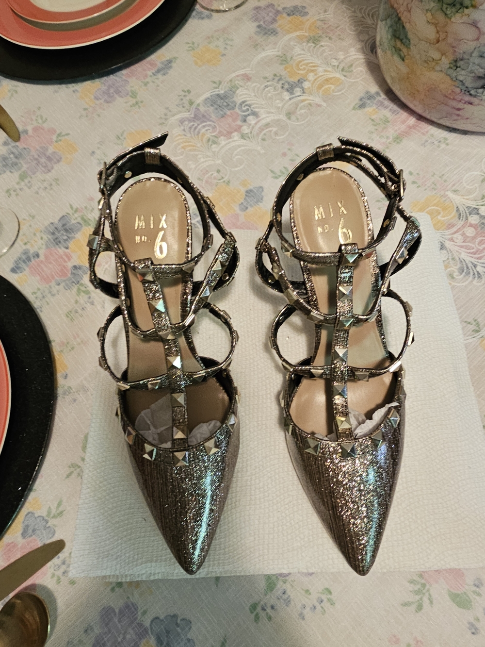 Mix No. 6 Iridescent Metallic Pointed-Strap Heels